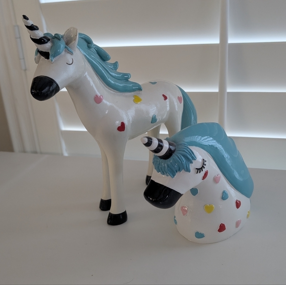 Ceramic Unicorn Figurine Set with Hearts